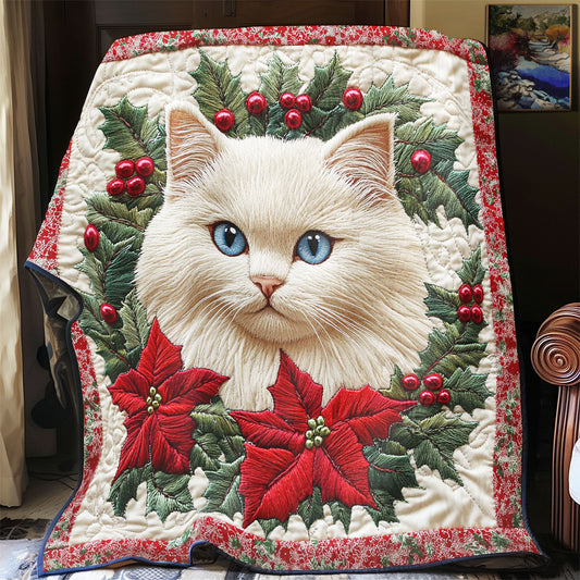 Cat with Poinsettia CW0811033CL Quilt