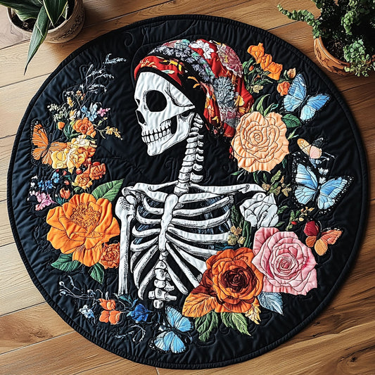 Floral Skull CW1005050CL Quilted Round Mat