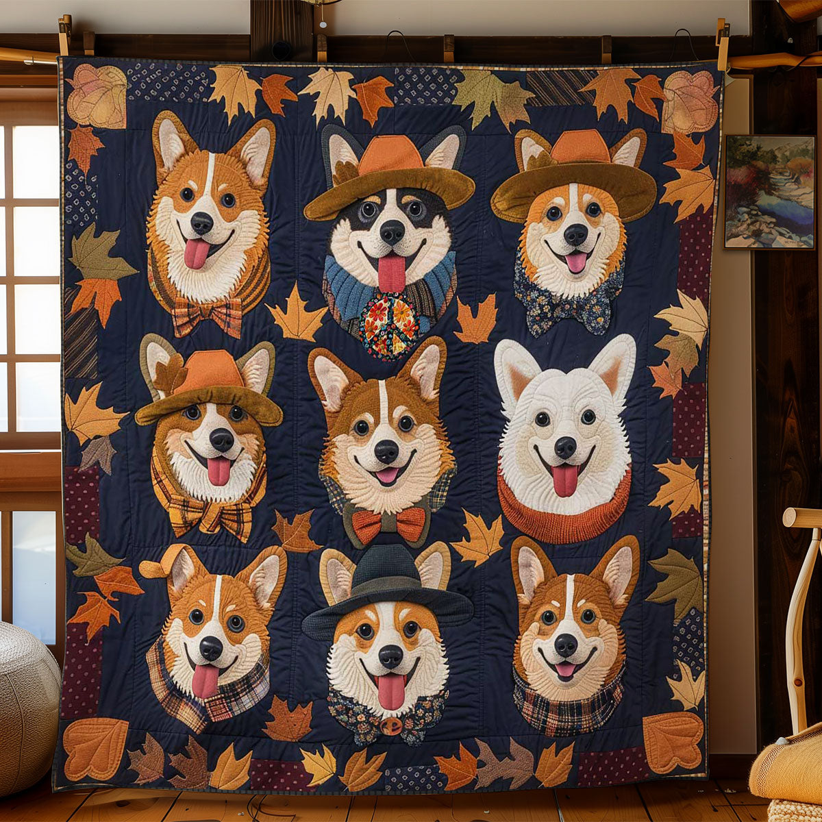 Corgi Fall Friends WN1610009CL Quilt