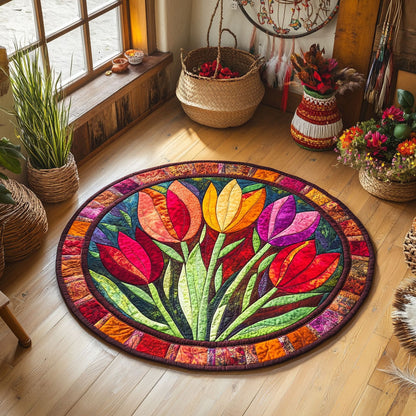 Cheerful Tulip Garden WY3006023CL Quilted Round Mat