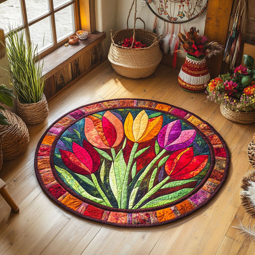 Cheerful Tulip Garden WY3006023CL Quilted Round Mat