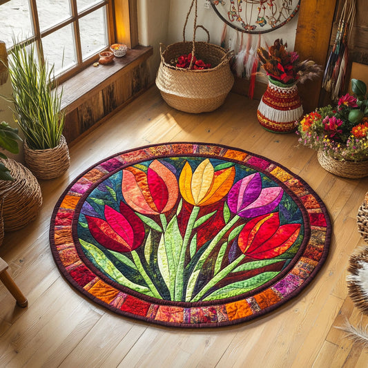 Cheerful Tulip Garden WY3006023CL Quilted Round Mat