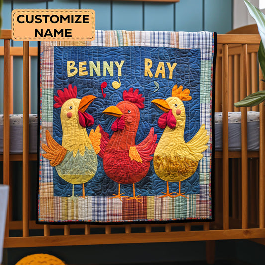 Rooster Trio WY3107011CL Personalized Baby Quilt