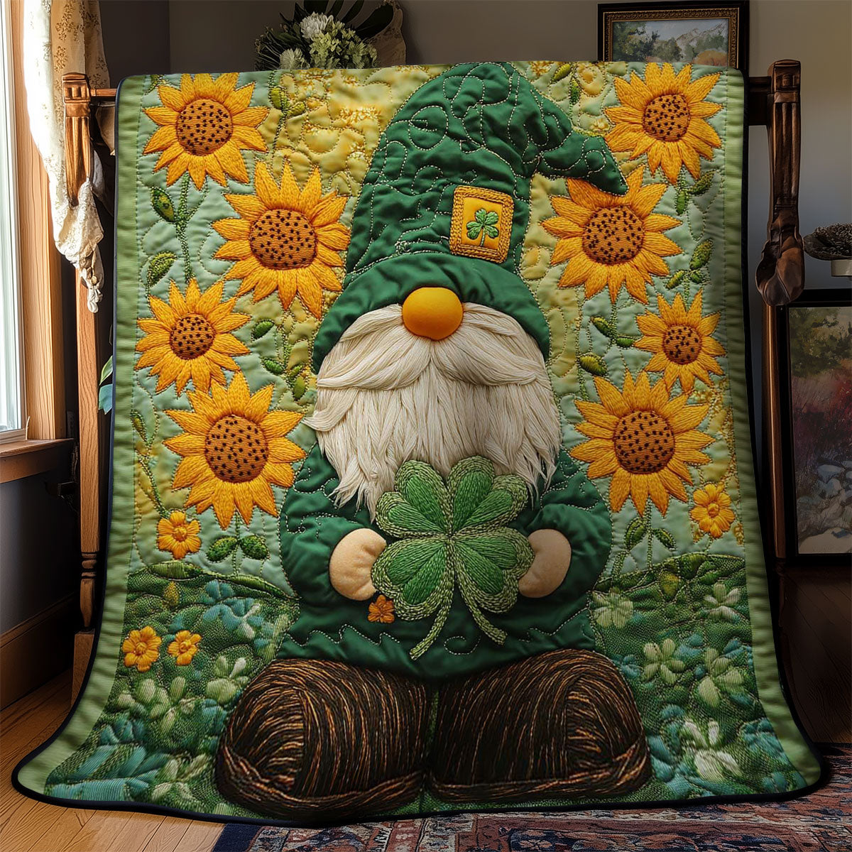 Golden Sunflower Gnome WN3112027CL Quilt