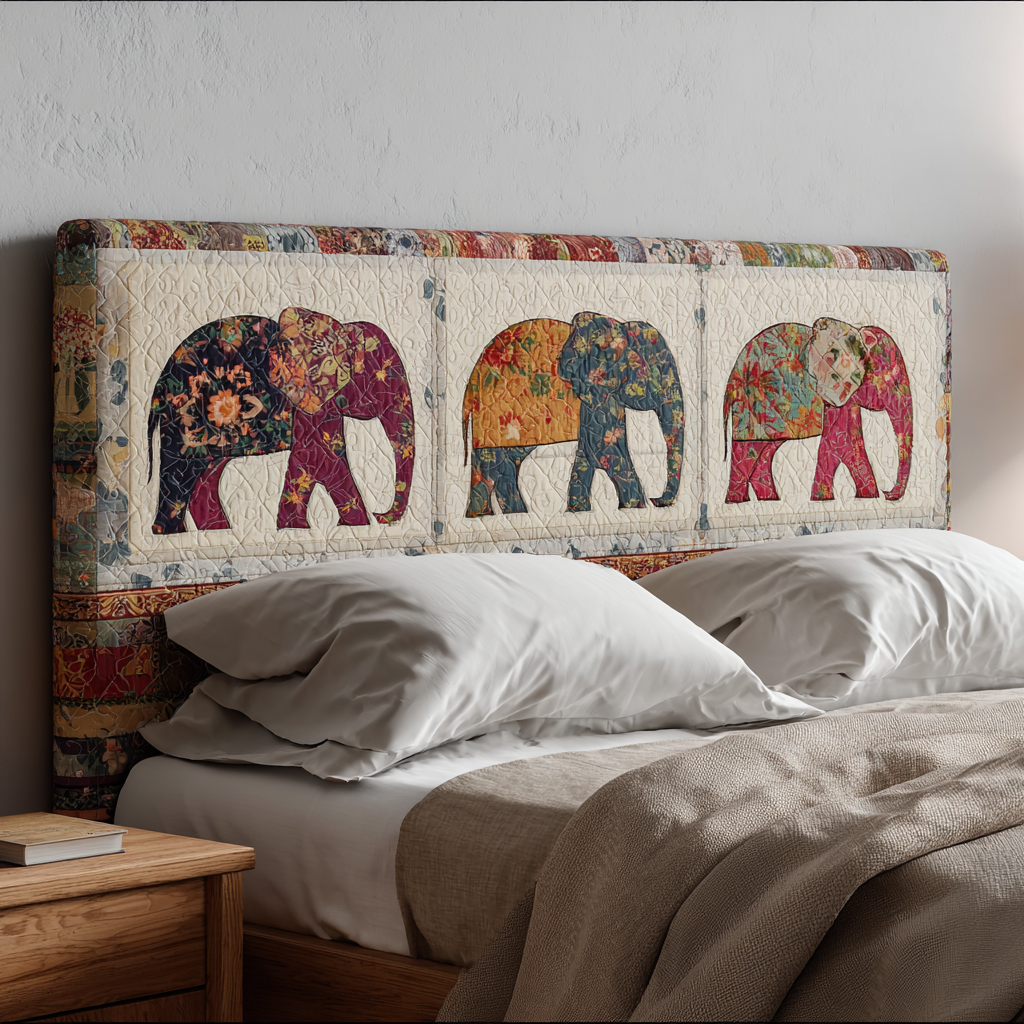 Elephant Patchwork XR2412018CL Quilted Headboard Slipcover
