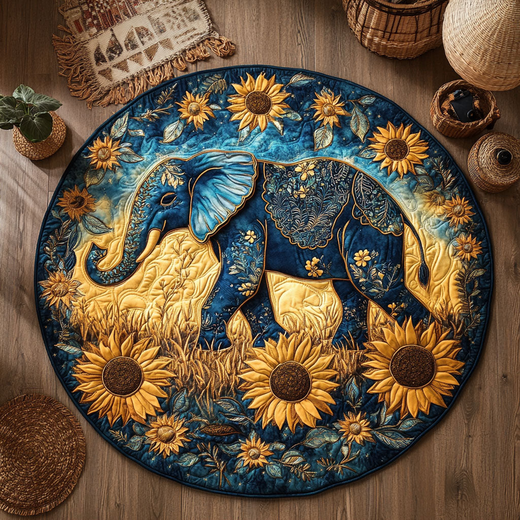 Botanical Elephant WY3006019CL Quilted Round Mat