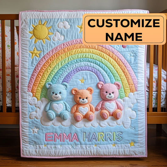 Rainbow Teddy Bear CW2807058CL Personalized Baby Quilt
