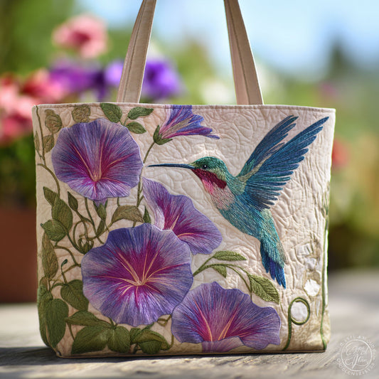 Hummingbird Morning Glory CW0210017CL Quilted Tote Bag
