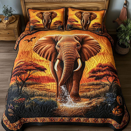 Elephant In Sunset Forest WY2802108CL Duvet Cover Set