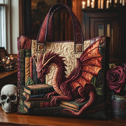 Dragon In Library XR2609003CL Quilted Tote Bag