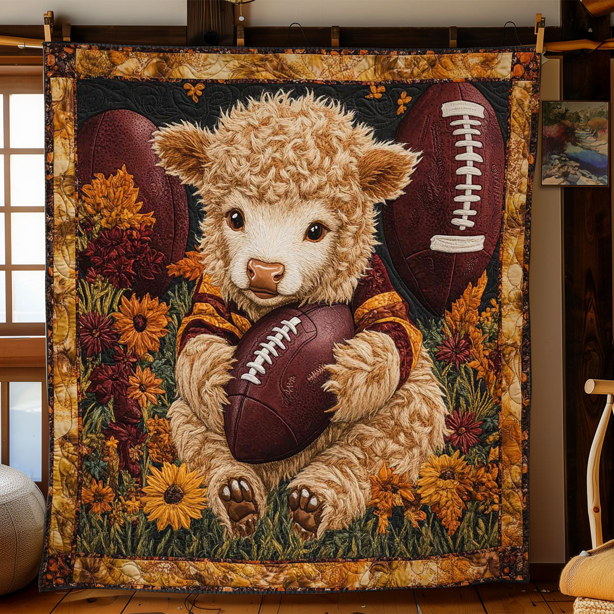 Highland Cow Football WN2104026CL Quilt