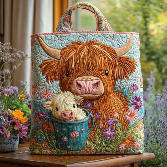 Bucket Highland Cow XR0210023CL Quilted Tote Bag