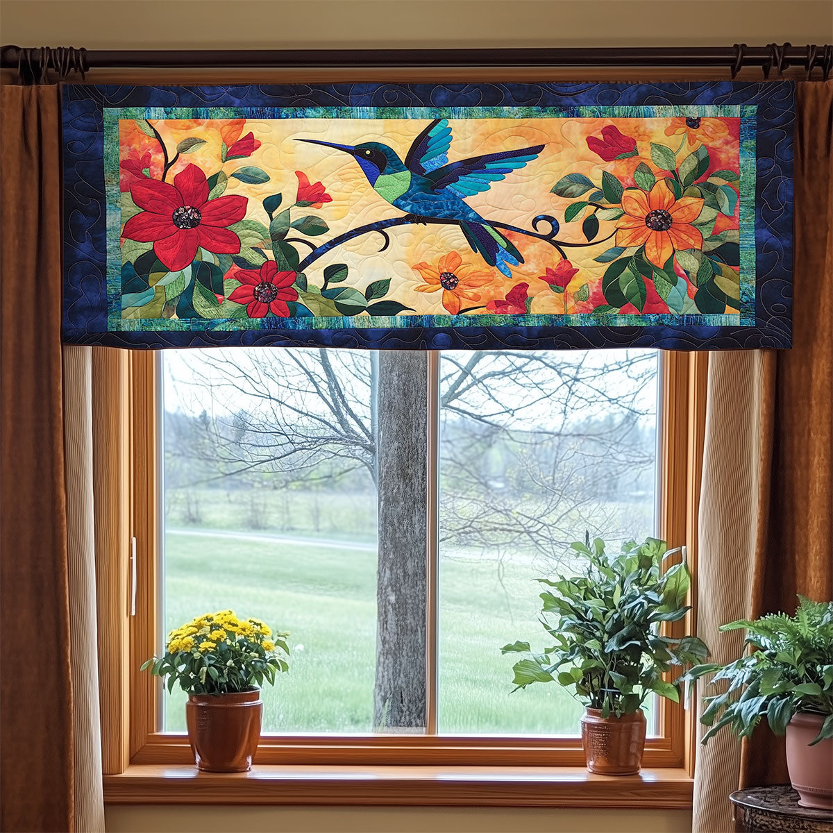 Beautiful Hummingbird Garden WY3005048CL Quilted Valance