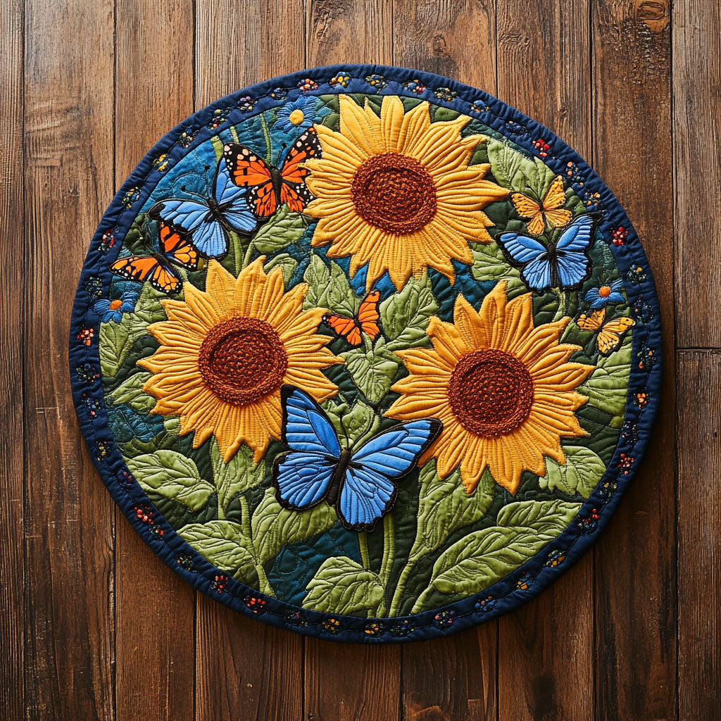 Sunflower Butterfly CW1807040CL Quilted Round Mat