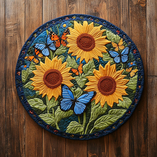 Sunflower Butterfly CW1807040CL Quilted Round Mat