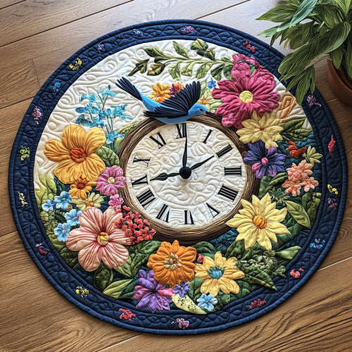 Floral Clock CW1605162CL Quilted Round Mat