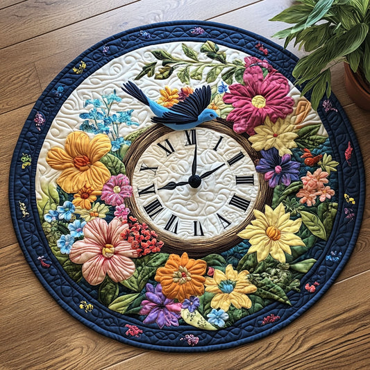 Floral Clock CW1605162CL Quilted Round Mat