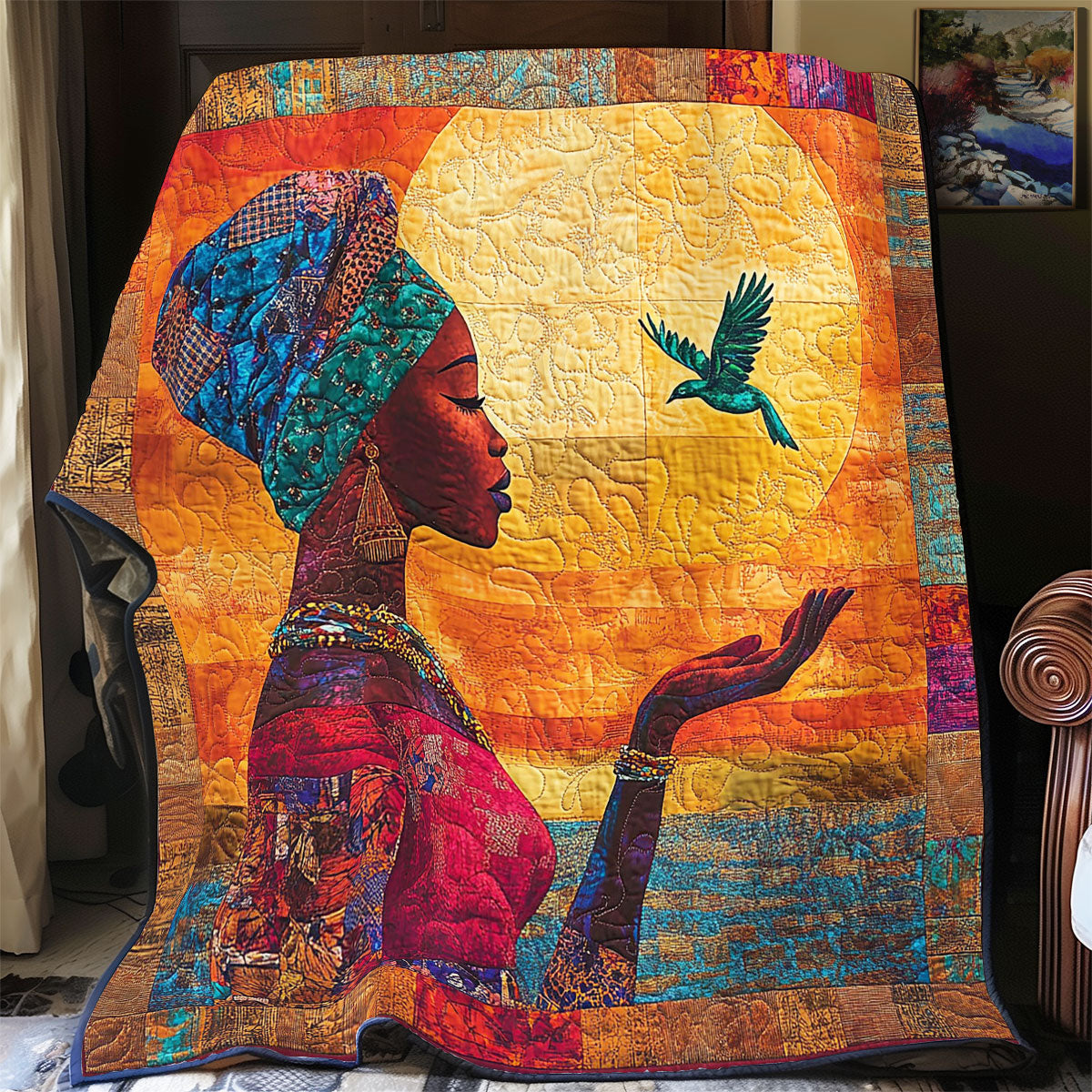 Black Women And Bird WY0503095CL Quilt