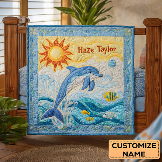 Dolphin Smile WN2907040CL Personalized Baby Quilt