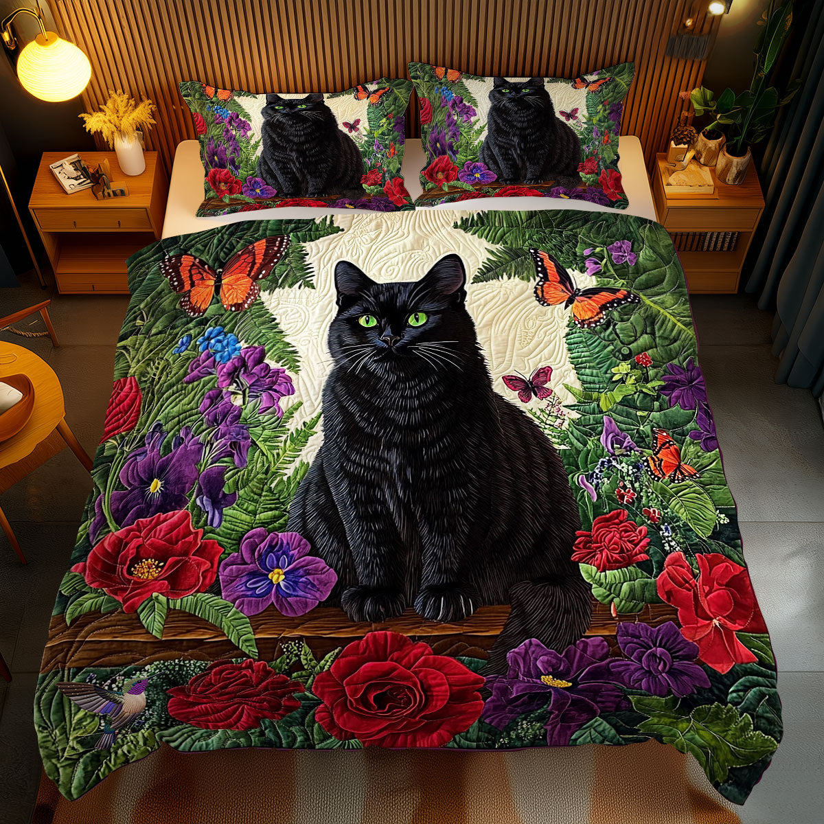 Black Cat In Garden WY2512035CL Duvet Cover Set