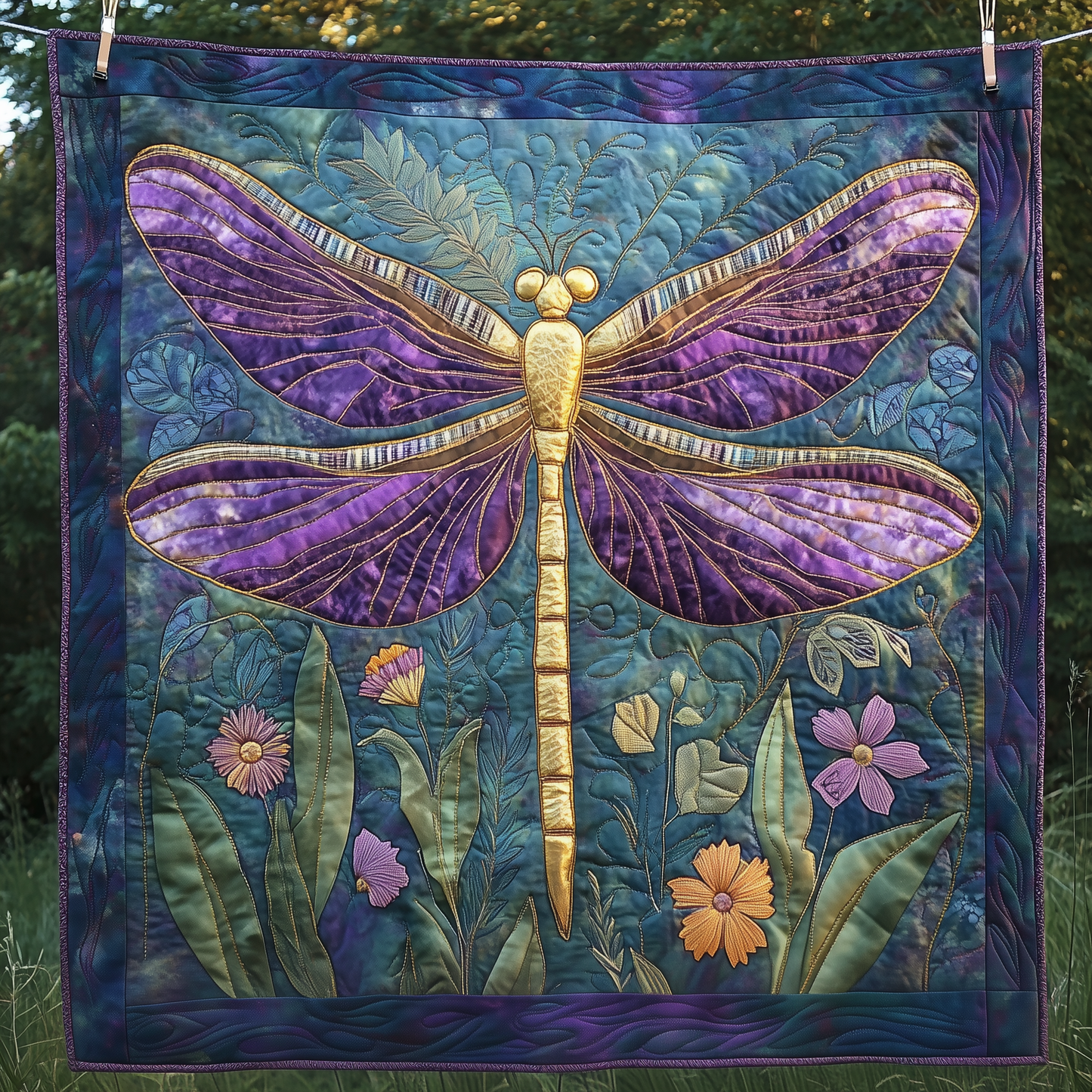 Purple And Golden Dragonfly LT3009009CL Quilt