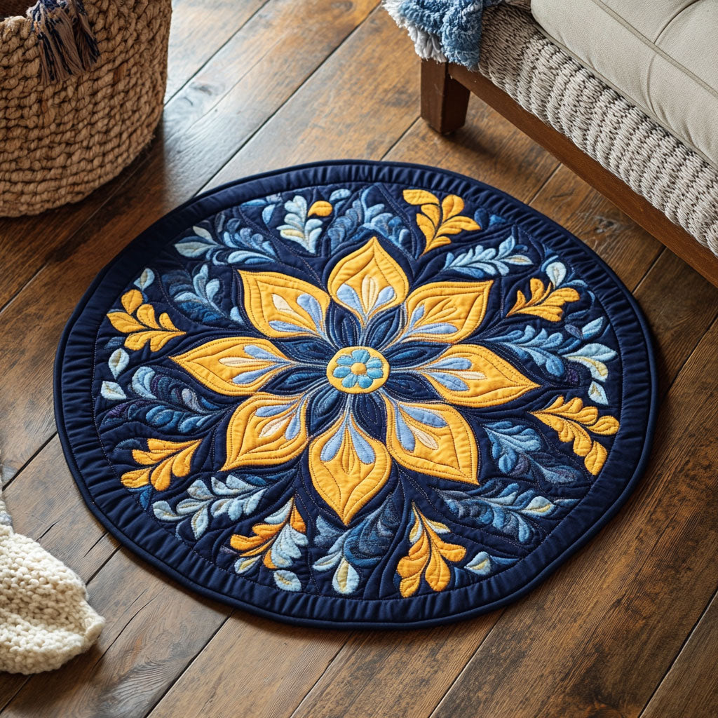 Golden Boho Flower WP0404010CL Quilted Round Mat