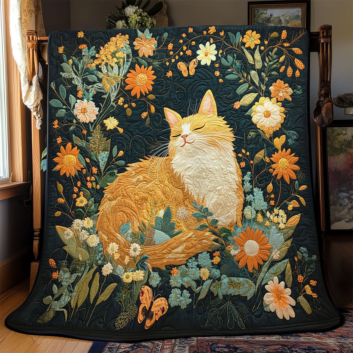 Purring Among Flowers WJ0201023CL Quilt