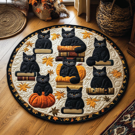 Spooky Studying Cats WY0608028CL Quilted Round Mat