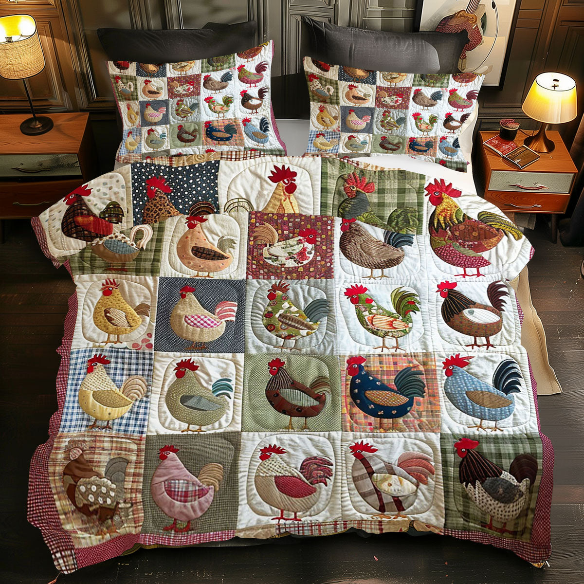 Vintage Patchwork Chicken WJ0412049CL Duvet Cover Set