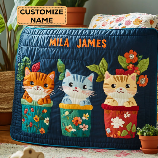The Whiskered Trio WJ3107011CL Personalized Baby Quilt