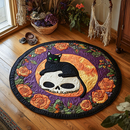 Black Cat Skull WY1906034CL Quilted Round Mat