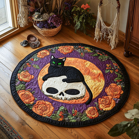 Black Cat Skull WY1906034CL Quilted Round Mat