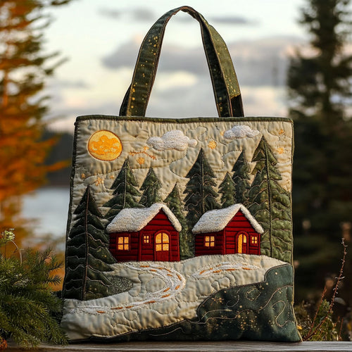 Snowfall Forest Cabin WN0110051CL Quilted Tote Bag