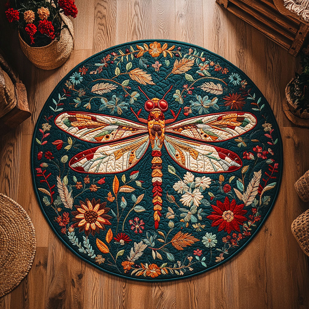 Green Forest Dragonfly WY1706060CL Quilted Round Mat