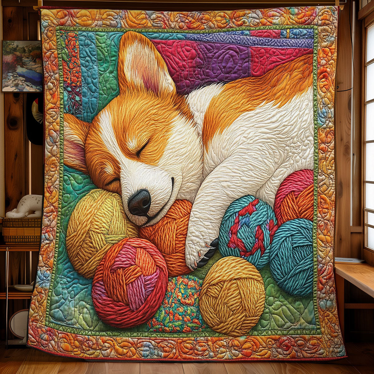 Sleeping Corgi In Yarn WY0901052CL Quilt