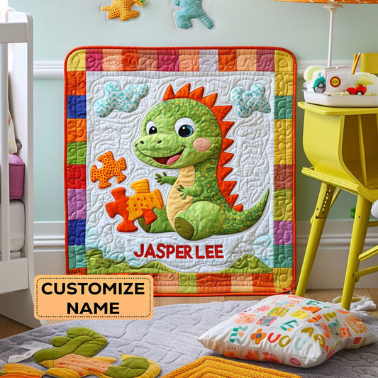 Puzzle Dino WY2807030CL Personalized Baby Quilt