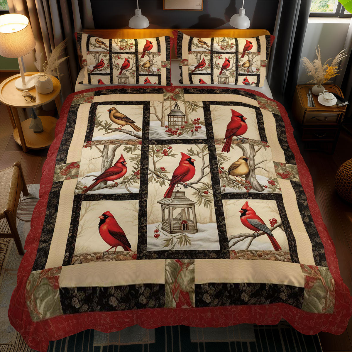 Snowy Red Cardinal WN2102070CL Duvet Cover Set