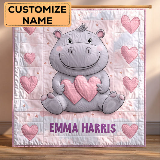 Hippo Love CW2507010CL Personalized Baby Quilt