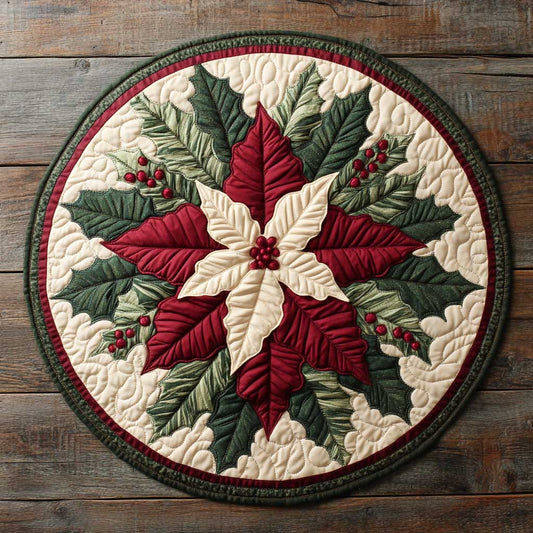 Red Flower Cluster CQ0905012CL Quilted Round Mat