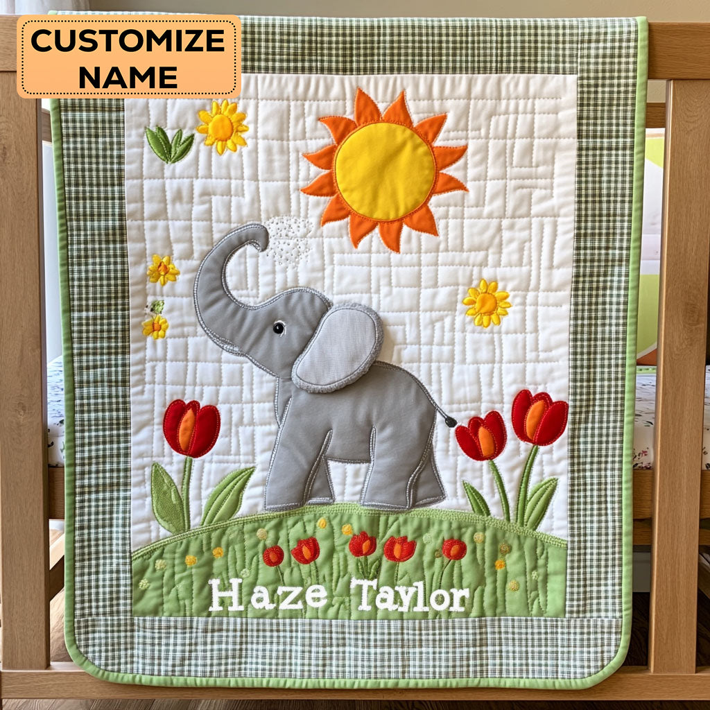Elephant Blossom WN1807043CL Personalized Baby Quilt