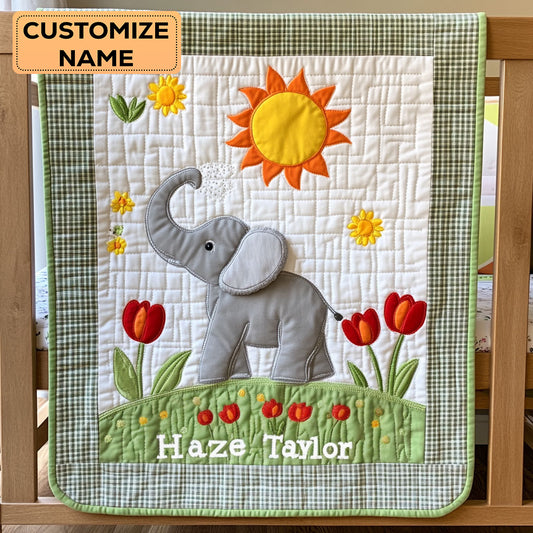 Elephant Blossom WN1807043CL Personalized Baby Quilt