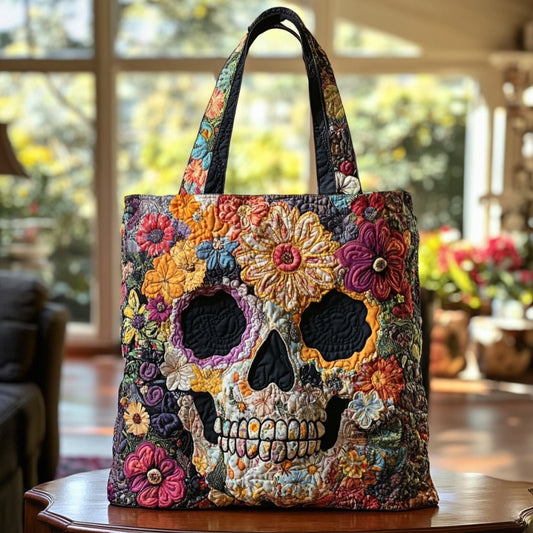 Flowers And Skull XR2709016CL Quilted Tote Bag