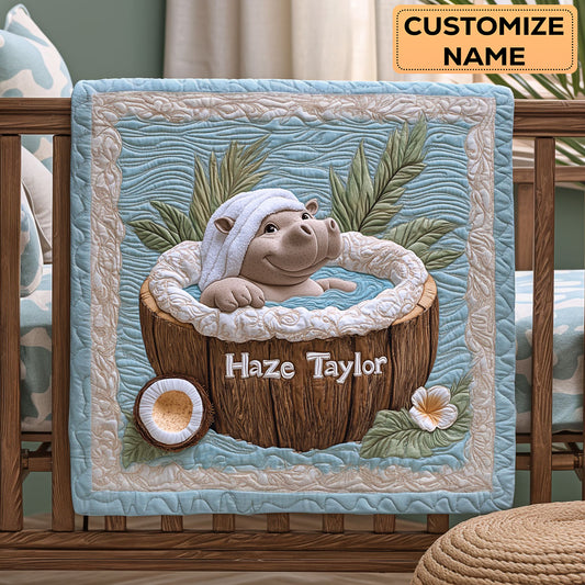 Hippo Coconut Spa WN2507040CL Personalized Baby Quilt