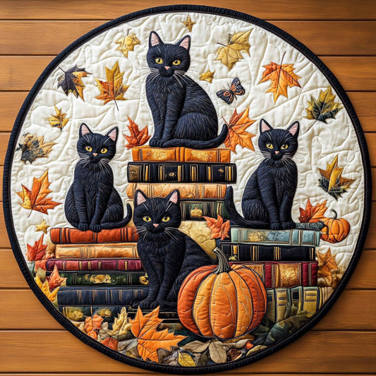 Book Nook Cat WY0608014CL Quilted Round Mat