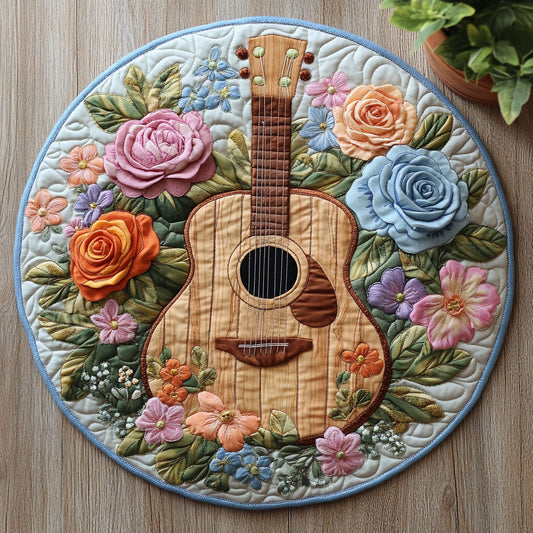 Floral Guitar CW1906022CL Quilted Round Mat