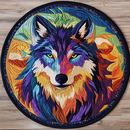 Multi-Colored Wolf CQ2805042CL Quilted Round Mat