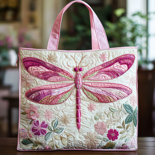 Dragonfly Bloom CW0110005CL Quilted Tote Bag