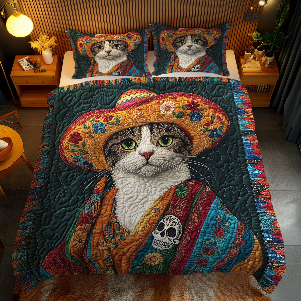 Colorful Fiesta Cat WN0302047CL Duvet Cover Set