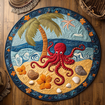 Red Octopus In Beach WY2805037CL Quilted Round Mat