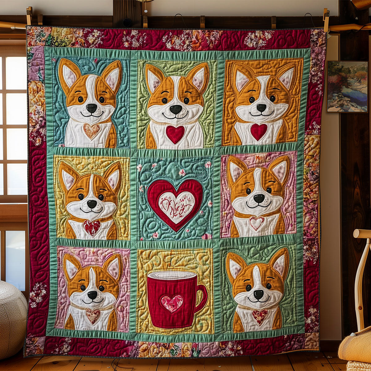 Valentine Corgi WY1401044CL Quilt